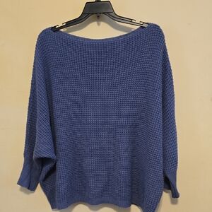 SHEIN Denim Blue Waffle Knit Boatneck Sweater